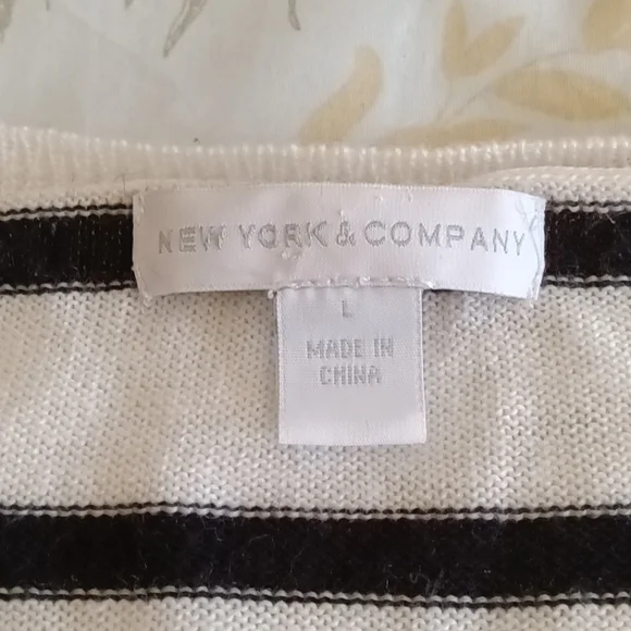 New York & Company Black and White Striped V-Neck Sweater - Picture 5 of 9